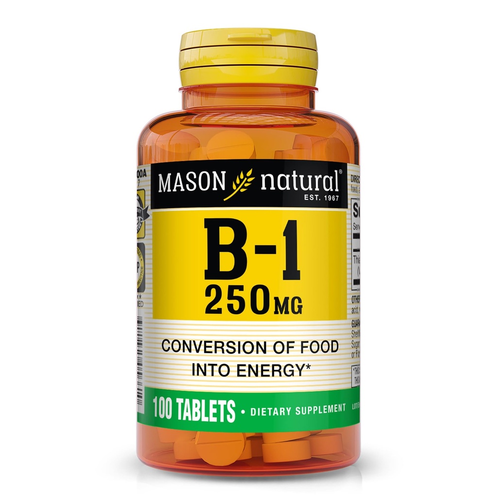 MASON ΦΥΣΙΚΗ Βιταμίνη Β,1 Θιαμίνη 250 mg, Συμπλήρωμα διατροφής 100 ημερών, Easy,to,Swallow Tablets, Υποστήριξη Παραγωγή Ενέργειας & Υγιής Μεταβολισμός