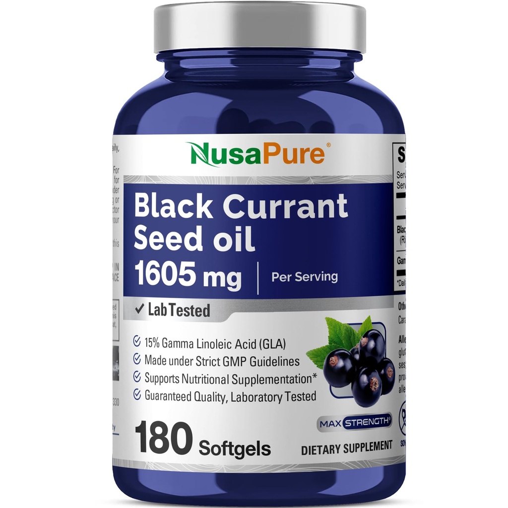 NusaPure Μαύρο Έλαιο Σπέρματος σταφυλιού 1605 mg Gamma Linoleic Acid (GLA) 15% 180 Softgels (Non-GMO, Soyfree)