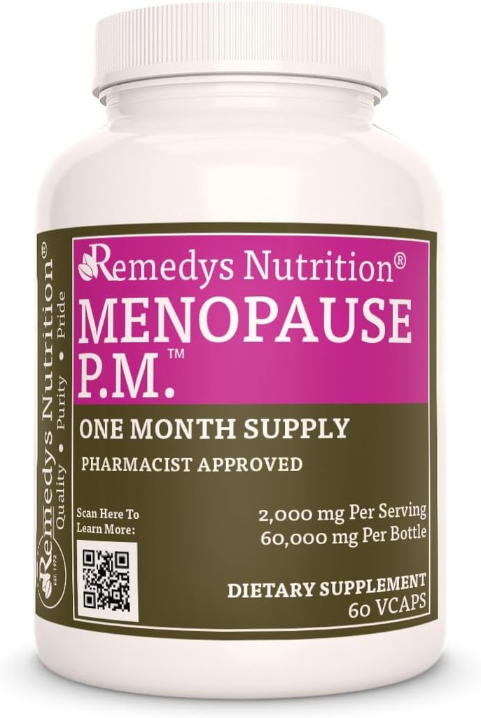 Remedy’s Nutrition Menopause P.M.™ | 1,000 mg, 60 Vegan Capsules Herbal Dietary Supplement | Two Month Supply