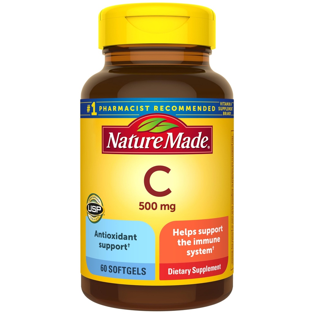 Nature Made Vitamin C 500 mg, Συμπλήρωμα διατροφής για την ανοσοποιητική υποστήριξη, 60 Softgels, 60 Day Supply