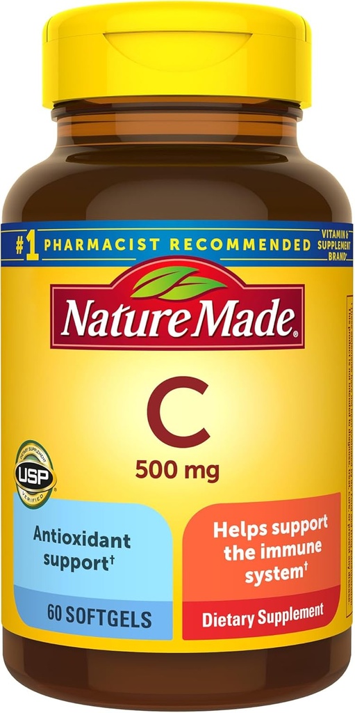 Nature Made Vitamin C 500 mg, Συμπλήρωμα διατροφής για την ανοσοποιητική υποστήριξη, 60 Softgels, 60 Day Supply