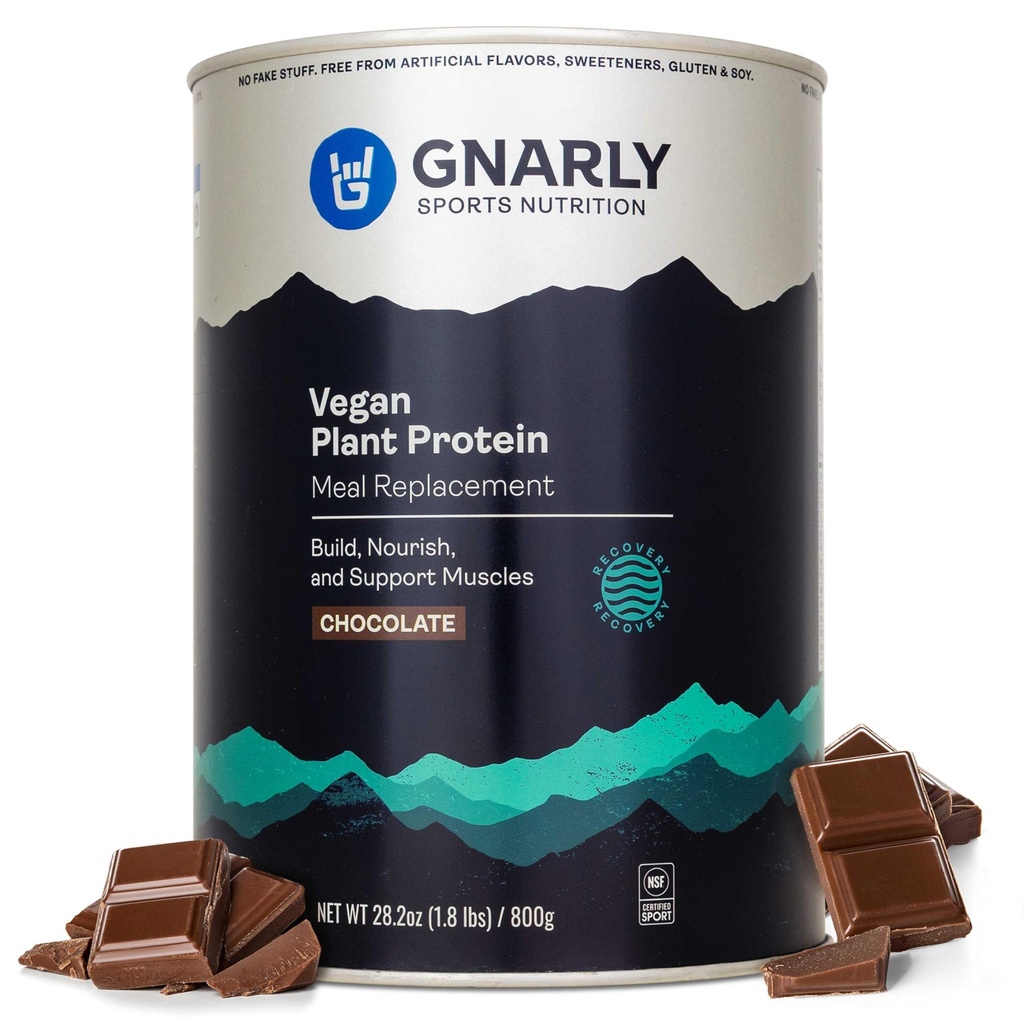 Gnarly Nutrition Vegan Plant Protein – Σοκολάτα Vegan Protein Powder, NSF Sport Certified – Αντικατάσταση γεύματος, Daily Nutritional Boost – Λακτόζη Χωρίς σκόνη – Σοκολάτα, 28.2 oz
