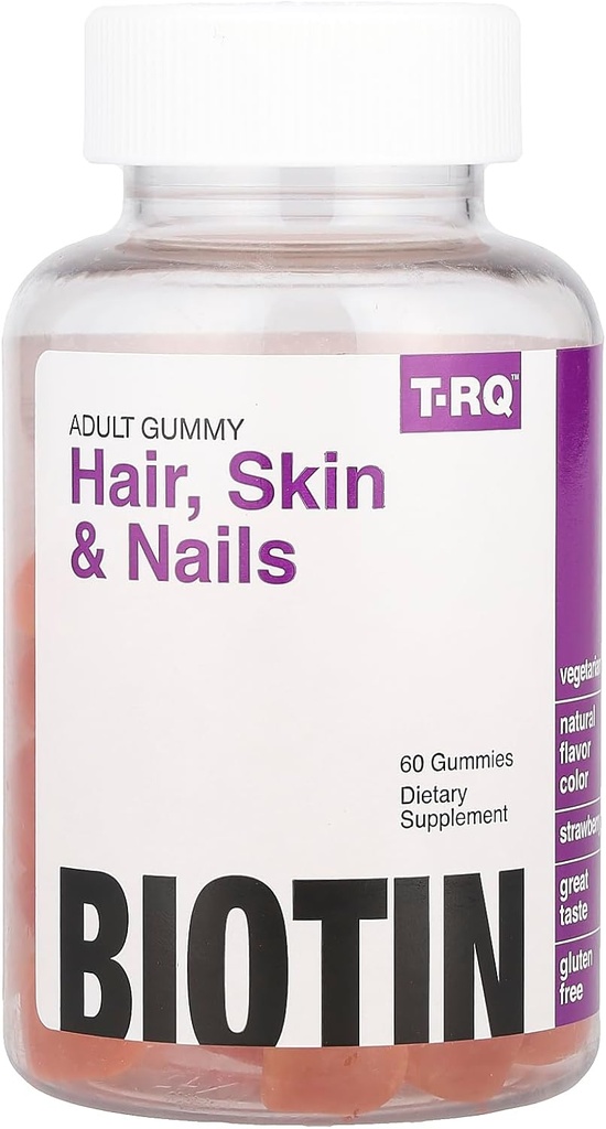 T.RQ μαλλιά, δέρμα & νύχια Gummy συμπλήρωμα διατροφής, φυσική φράουλα, 60 κόμης