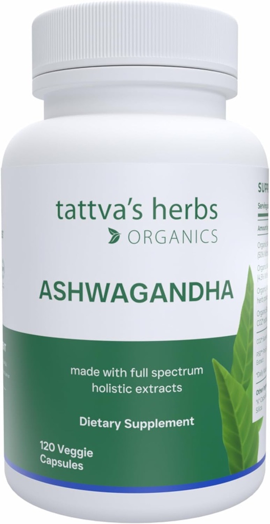 Βότανα Tattva οργανικά Ashwagandha Κάψουλες συμπλήρωμα, 2 μήνες προμήθεια, 120 κάψουλες λαχανικά