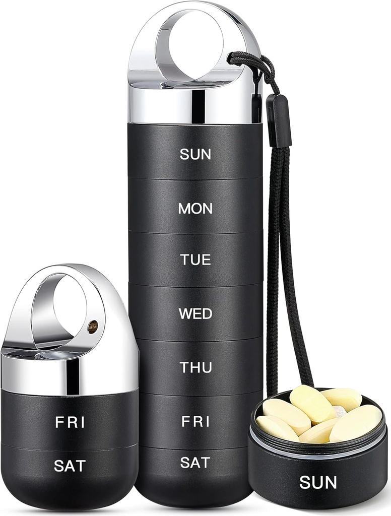 Zannaki Metal Travel Pill Organizer, Φορητό Αδιάβροχο Εβδομαδιαίο κουτί χαπιών, Μεγάλη θήκη κραμάτων αργιλίου, BPA Δωρεάν 7 ημέρες Καθημερινής Ιατρικής Κάτοχος για βιταμίνη, ιχθυέλαιο, συμπλήρωμα