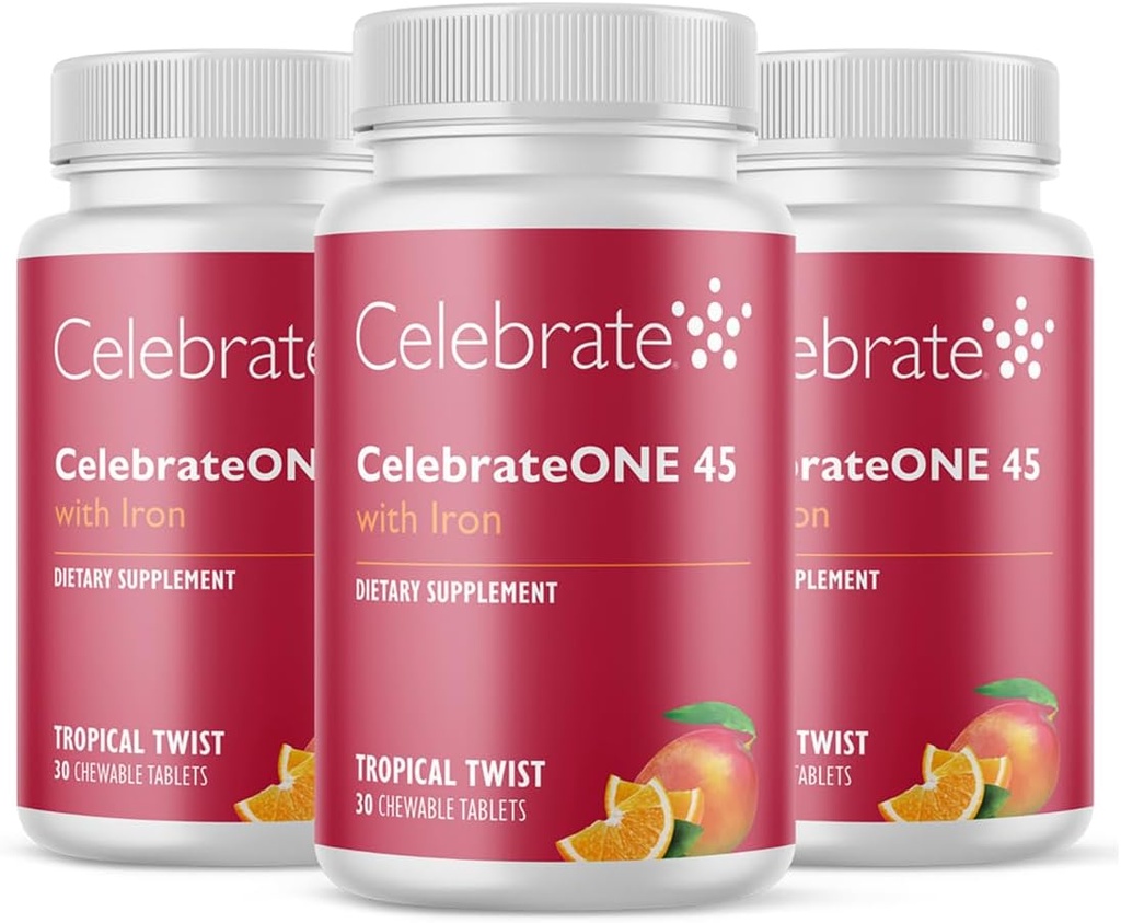 Γιορτάστε Βιταμίνες CelebrateONE 45 Μασώμενα, 45mg Σιδήρου - Κάποτε Καθημερινή Βαριατρική Πολυβιταμίνη, Ουσιώδεις Βιταμίνες & Ορυκτά - Γαστρικό Bypass & Sleeve Gastrecty Συμπλήρωμα - Τροπική (90 δισκία)