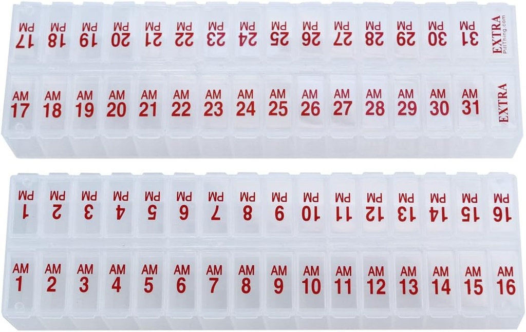 Δύο φορές την ημέρα Μηνιαίο Pill Box Planner - AM & PM Διοργανωτής φαρμακευτικής αγωγής για 31 ημέρες! Σετ Περιέχει 2 διοργανωτές για ένα μήνα. (Καθαρίστε - 31 ημέρες AM/PM -1 πακέτο)