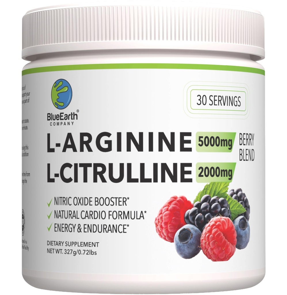 L-αργινίνη 5000mg + L-Citrulline 2000mg Complex Powder Supplement - Nitric Oxide Booster - Heart Health, Blood Flow, Energy & Endurance - 30 Services (Berry Blend)