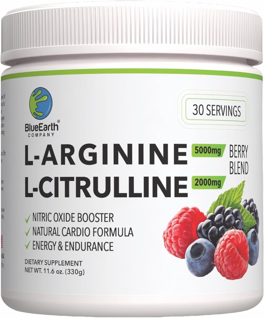 L-αργινίνη 5000mg + L-Citrulline 2000mg Complex Powder Supplement - Nitric Oxide Booster - Heart Health, Blood Flow, Energy & Endurance - 30 Services (Berry Blend)