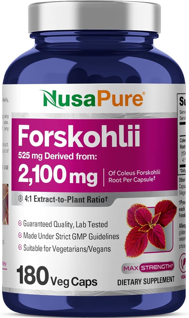 NusaPure Forskohlii 4:1 Extract, 525 mg Ισοδύναμο με 21,00 mgper Veggie Caps - 180 Caps (Μη ΓΤΟ, Χωρίς γλουτένη)