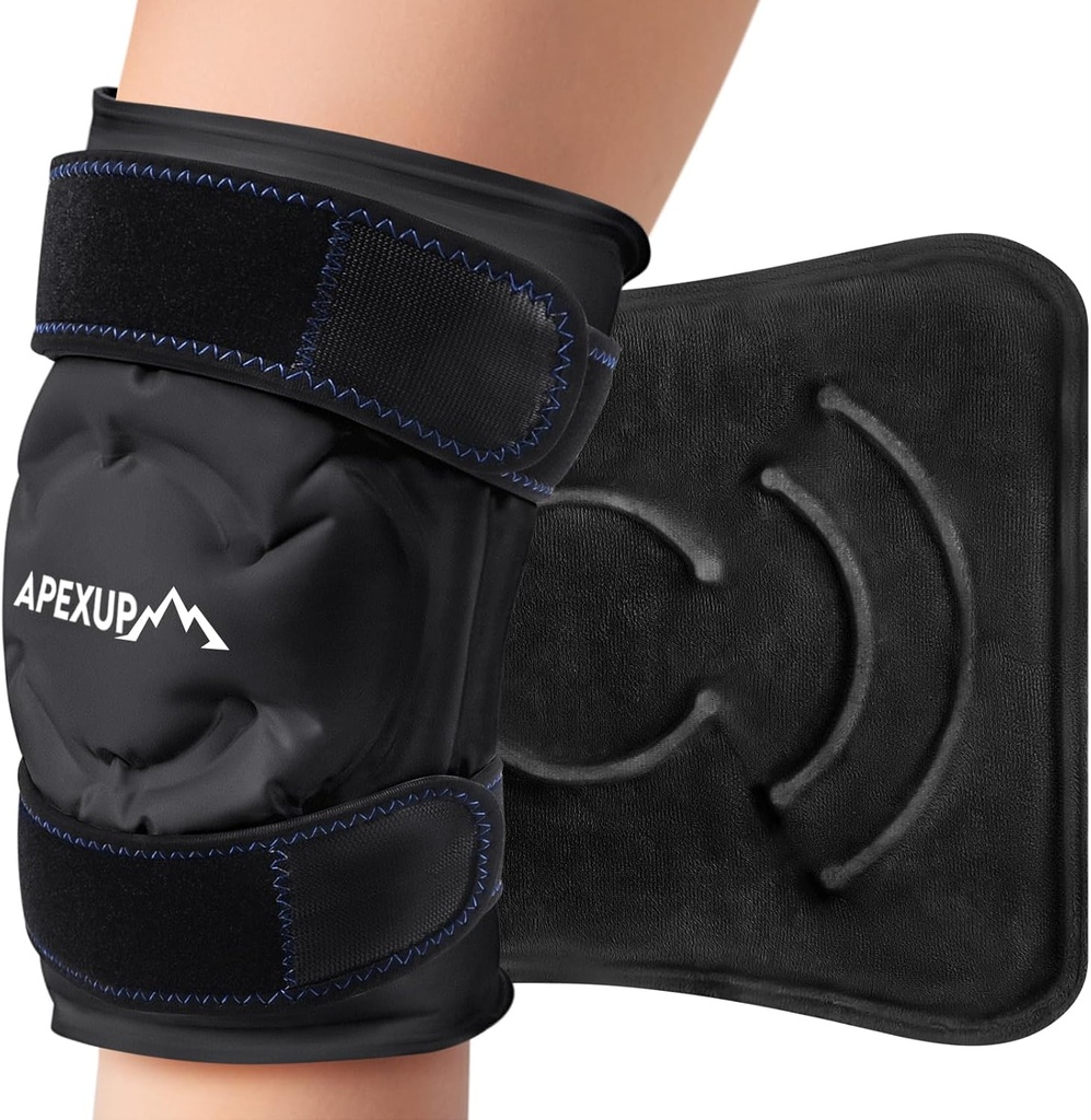 APEXUP Ice Pack για ανακούφιση από τον πόνο στο γόνατο, μεγάλη επαναχρησιμοποιήσιμη περιτύλιξη μετά τη χειρουργική επέμβαση, εύκαμπτο τζελ κρύο πακέτο για τραυματισμούς, ανακούφιση πόνου για την πλάτη, ώμο, αγκώνα, αστράγαλο και πόδι (μαύρο, XXL, 1PK)