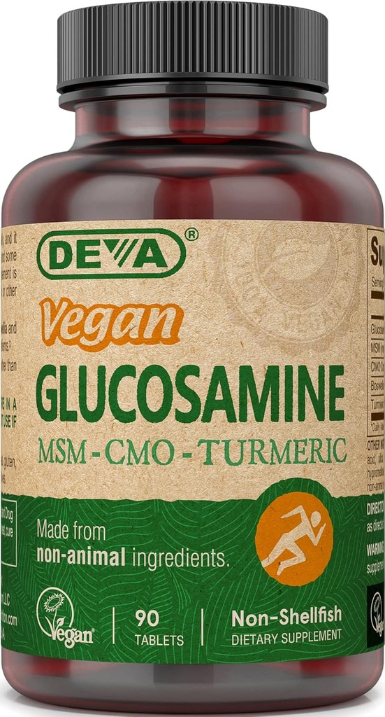 DEVA Vegan Glucosamine MSM & ΚΟΑ, ΚΟΑ, εκχύλισμα κουρκουμά, εκχύλισμα Boswellia με μη ζωικά συστατικά, 90 δισκία