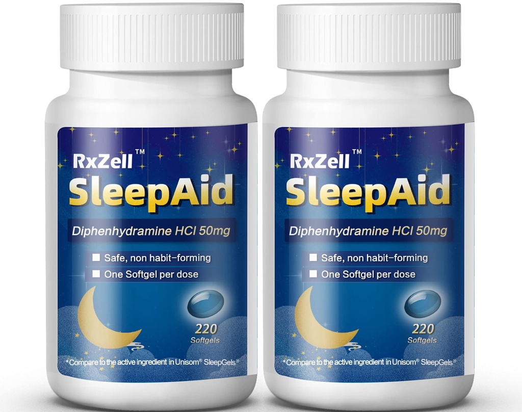 Sleep Aid, Diphenhydramine Softgels 50mg, Easy-to-Swallow, Υποστηρίζει βαθύτερο ξεκούραστο ύπνο, μη bit-Forming (220 Counts 