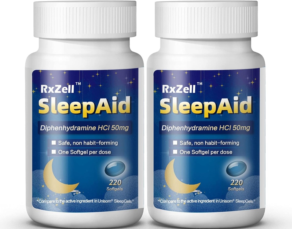 Sleep Aid, Diphenhydramine Softgels 50mg, Easy-to-Swallow, Υποστηρίζει βαθύτερο ξεκούραστο ύπνο, μη bit-Forming (220 Counts 
