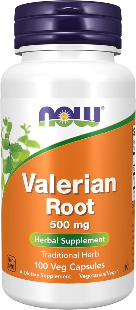 NOW Συμπληρώματα, βαλεριάνα ρίζα (Valeriana officinalis) 500 mg, βοτανικό συμπλήρωμα, 100 κάψουλες Veg