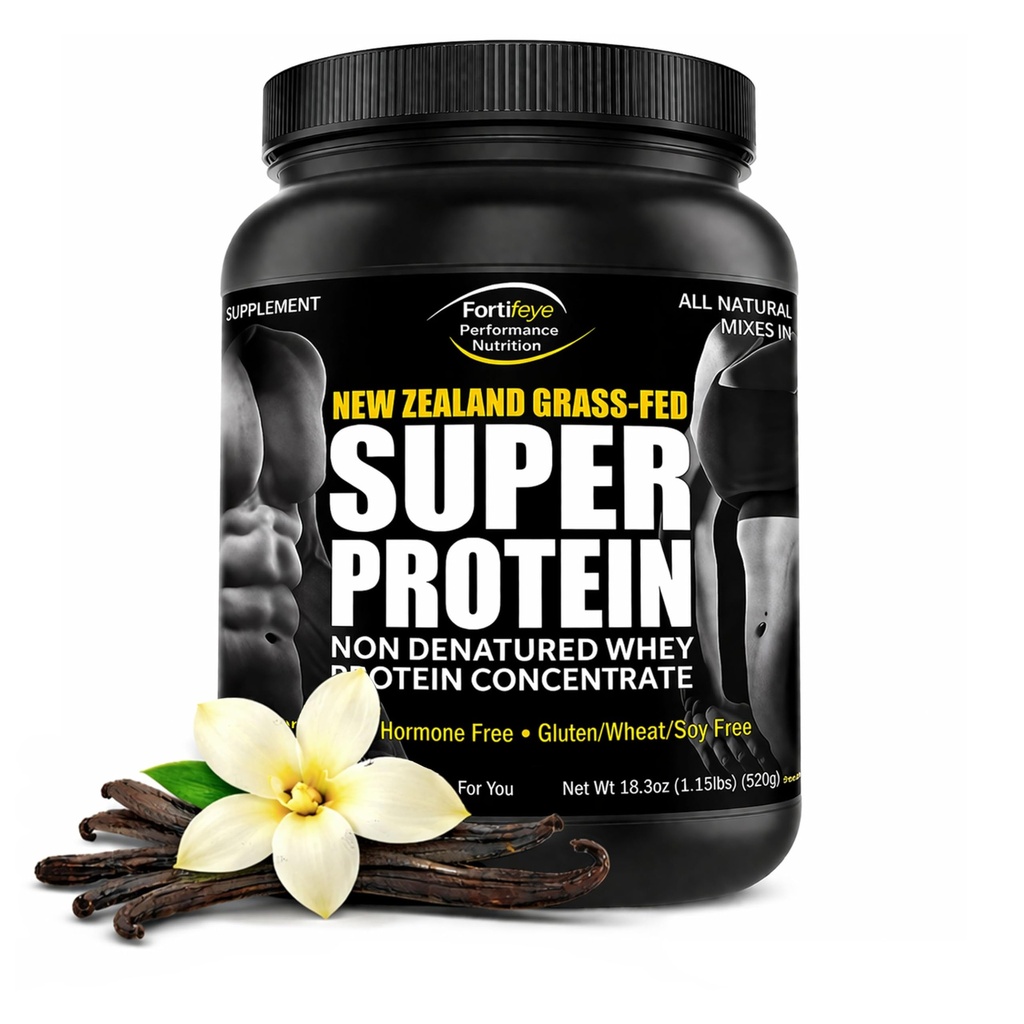 Fortifeye Super New Zealand Grass Fed Whey Protein Vanilla Flavor, 40 Servings, 2 Pack - Μη μετουσιωμένο οργανικό Grass Fed Whey Protein Powder για προπόνηση, αθλητική διατροφή & βελτίωση ανοσοποιητικού συστήματος