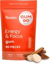 NeuroGum Energy & Focus Gum (Cinnamon, 90 Pieces) | 40mg Natural Caffeine + L-Theanine + Vitamin B12 & B6 + Xylitol | Sugar Free Nootropic Cognitive Brain Performance Supplement