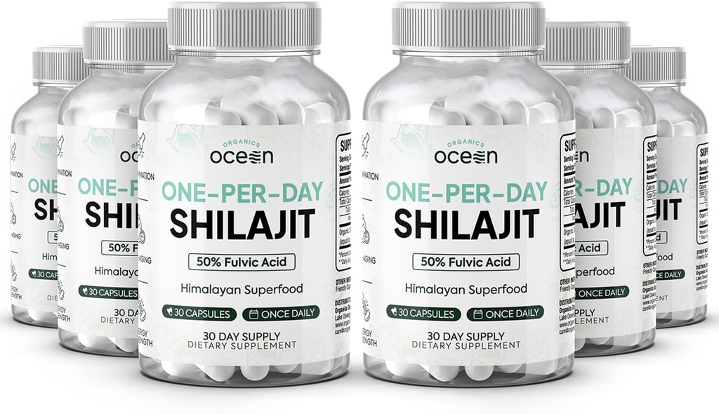 Βιολογικός Ωκεανός Ένα-Per-Day Shilajit για άνδρες και γυναίκες - Φυσικό και ισχυρό Shilajit συμπλήρωμα για την ηλικία-αποπροσανατολισμός, δύναμη των οστών, υποστήριξη ορμονών και περισσότερα - 6 μπουκάλια Shilajit κάψουλες
