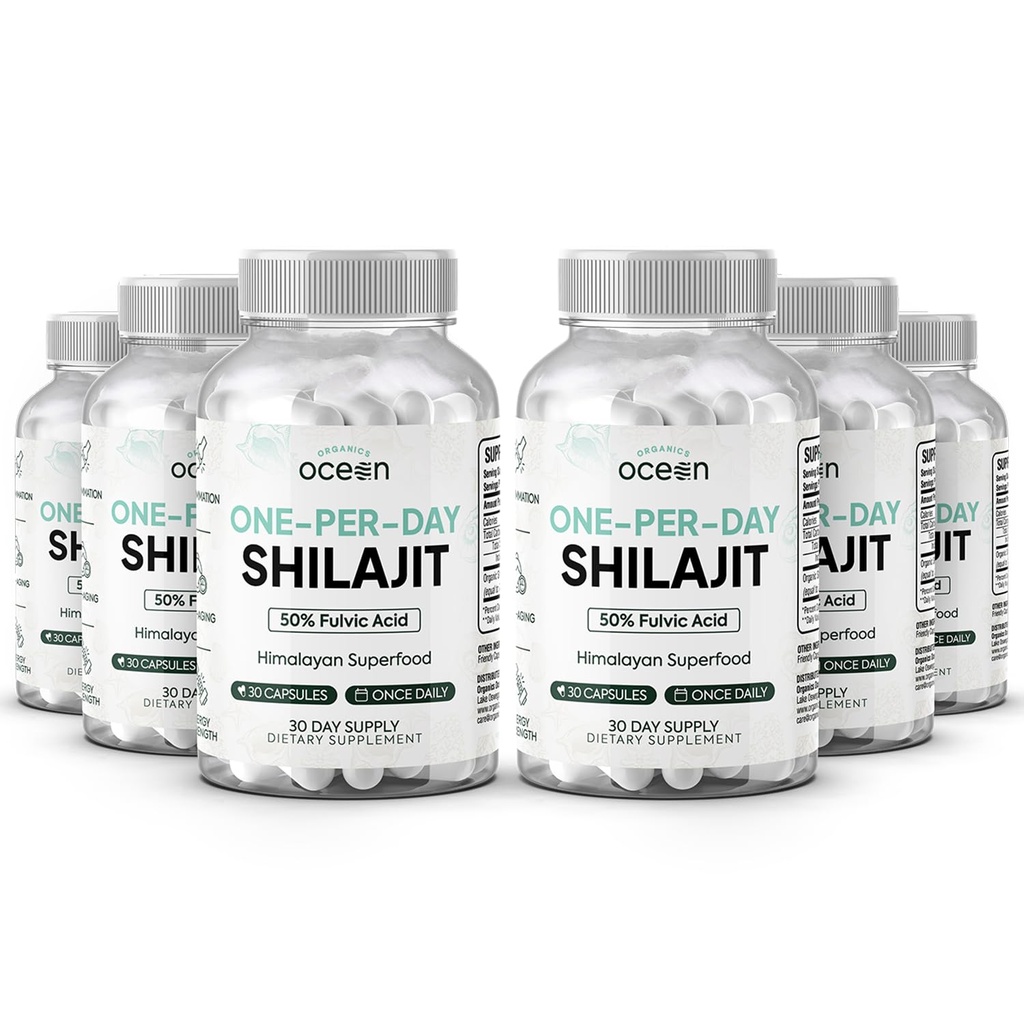Βιολογικός Ωκεανός Ένα-Per-Day Shilajit για άνδρες και γυναίκες - Φυσικό και ισχυρό Shilajit συμπλήρωμα για την ηλικία-αποπροσανατολισμός, δύναμη των οστών, υποστήριξη ορμονών και περισσότερα - 6 μπουκάλια Shilajit κάψουλες