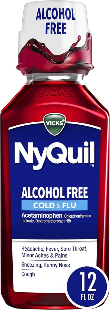 Vicks NyQuil, Χωρίς αλκοόλ, Βήχας, Ψυχρής & Αρωγής, Πονηρός Λαρύγγι, Πυρετός & Συμφορητική Ανακούφιση, Berry, 12 Fl Oz