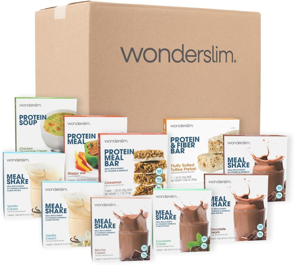 Wonderslim 2 Week Weight Loss Meal Kit – 70 Ready to Eat Diet Foods for Weight Loss, Prepacked Meals & Snacks for Men & Women, with Built-In Structure for Long-Term Success