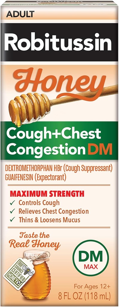 Robitussin Honey DM Max Cough Plus Συμφόρηση στήθους, Φόρμουλα Ενηλίκων - 8 Fl Oz.