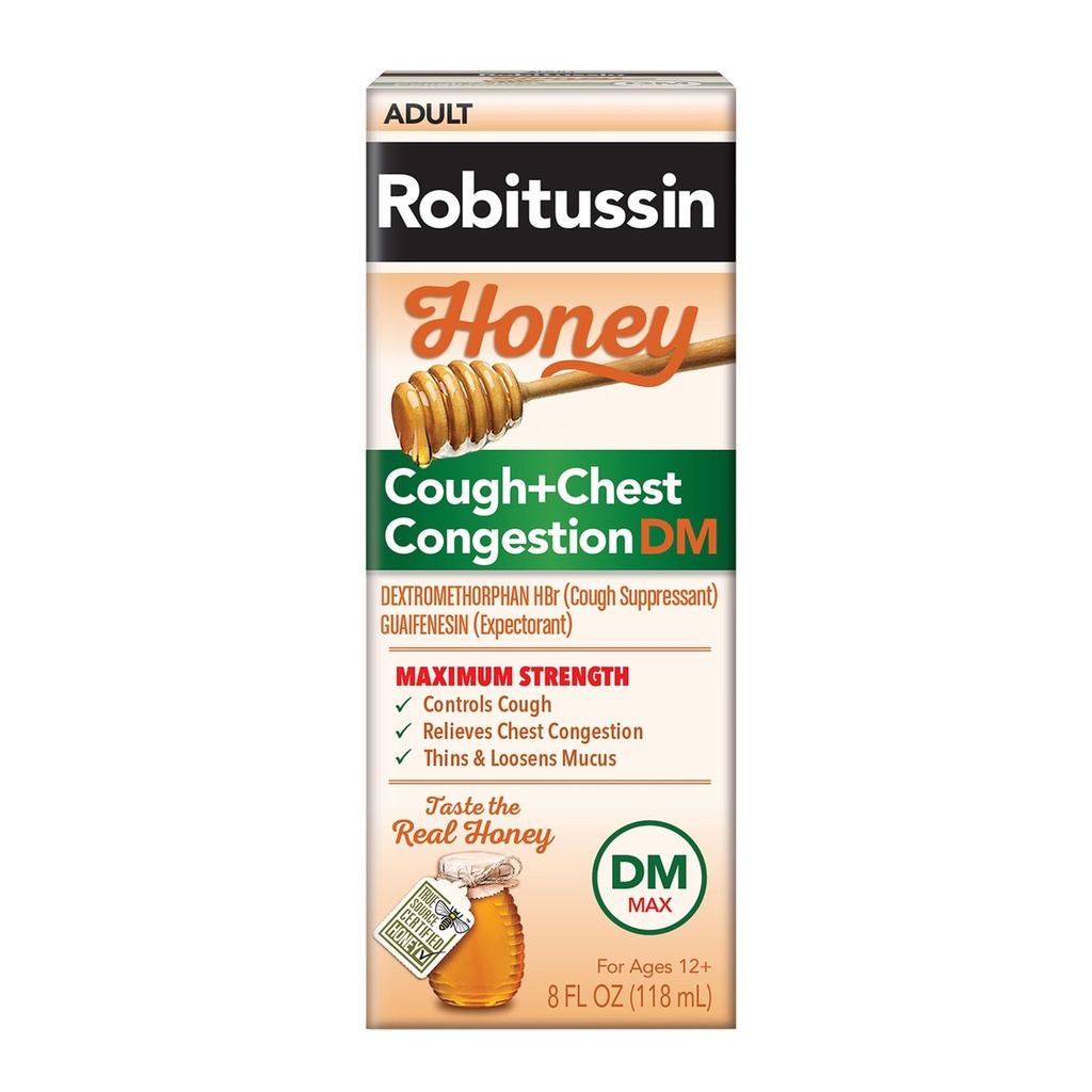 Robitussin Honey DM Max Cough Plus Συμφόρηση στήθους, Φόρμουλα Ενηλίκων - 8 Fl Oz.