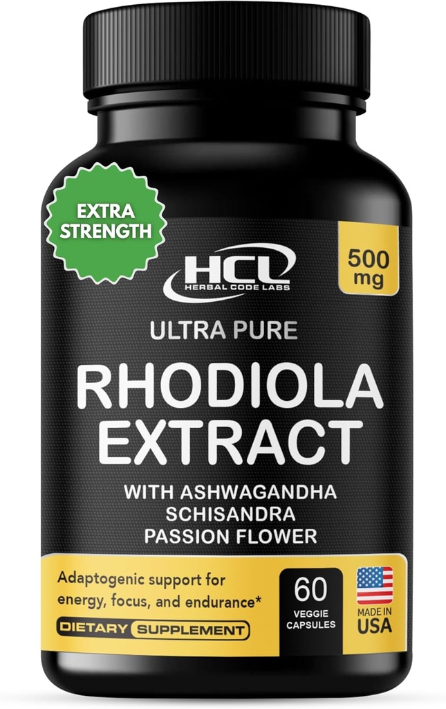 Rhodiola Rosea συμπλήρωμα υψηλής ισχύος Εκχύλισμα 500mg - 3% Rosavins 1% Salidrosides με Ashwagandha Shisandra Πάθος Flower Herb Κάψουλες σκόνη - Φυσικός τρόπος για να ανακουφίσει το άγχος - Χάπια για την ενέργεια