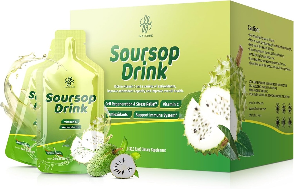 iMATCHME Bitters Soursop Liquid, Soursop Drink with Graviola Fruit Extract and Vitamin C for Cell & Immune Support, Antioxidants and Digestive Health, Natural Flavor, 30 oz (30 Packets)