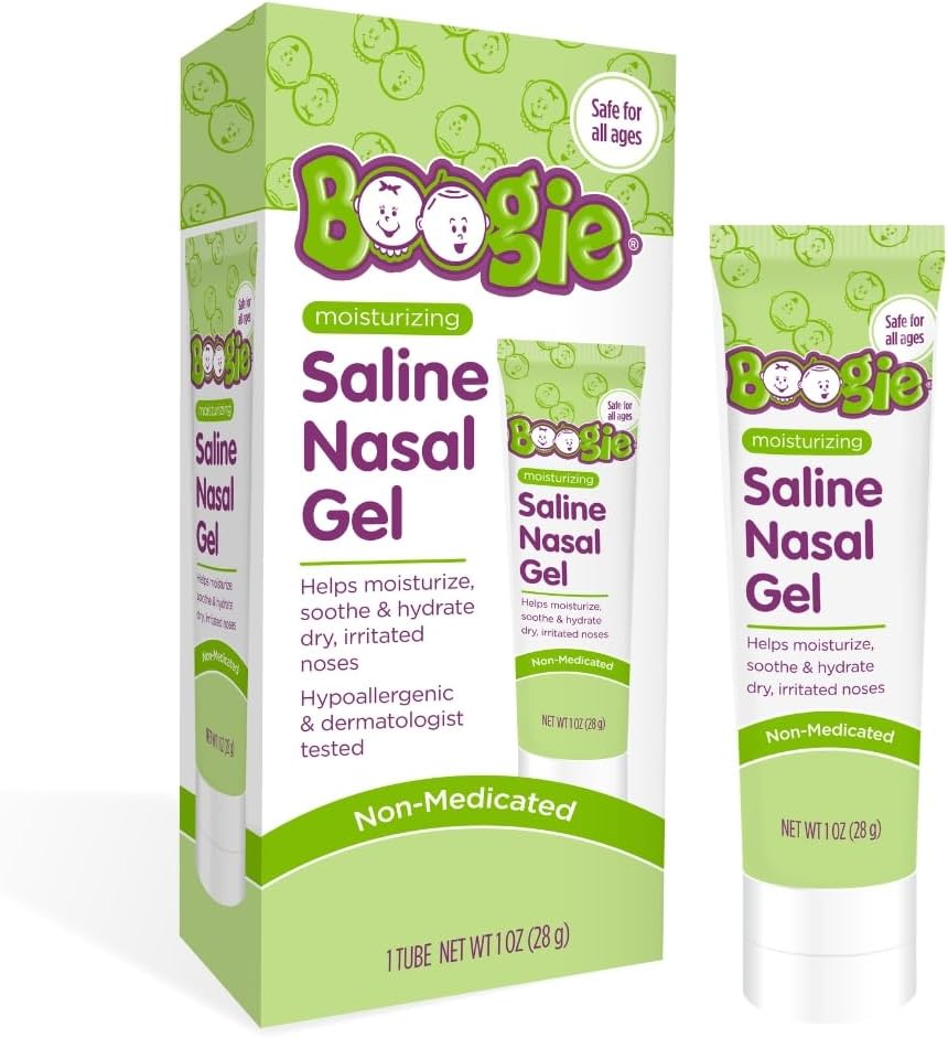 Boogie Saline Nasal Gel, Made with Aloe and Isotonic Saline, Soothes and Hydrates Dry or Irrited Noses, Unscented, Pack of 1