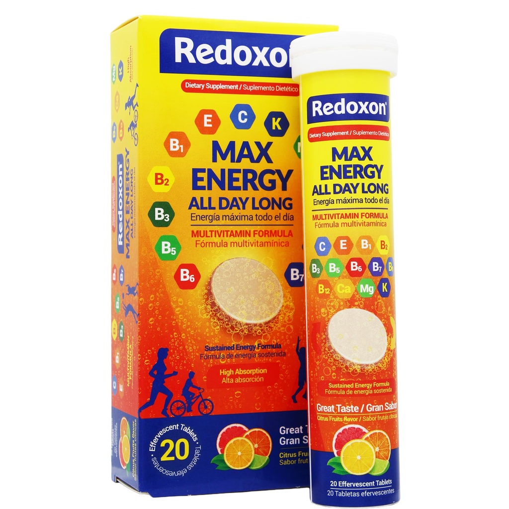 Redoxon Max Ενέργεια, βοηθά στην υποστήριξη αμόλυντο σύστημα, Citrus Flavor, 20 αναβράζοντα δισκία, 2.82 Oz, κουτί