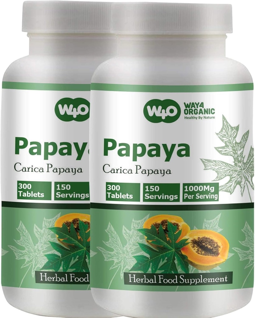 Papaya Leaf Extract Capsules (Tablets) - 300 Χάπια, 150 Σερβιέτες, 1000 mg, Υποστηρίζει Ατονία και Θήκη* (Συσκευασία του 2)