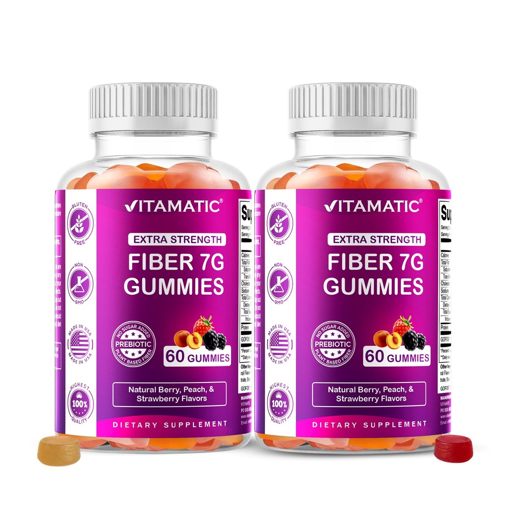 Vitamatic Prebiotic Fiber Gummies για ενήλικες – 2 Pack (Σύνολο 120 Gummies) 7g Fiber ανά υπηρεσία 