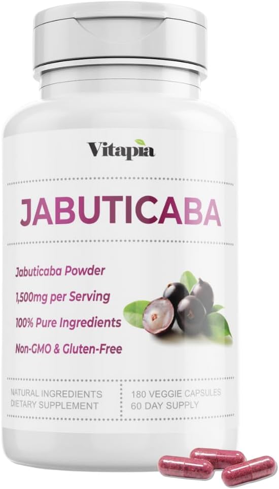 Vitapia Jabuticaba Fruit Powder Supplement for Antioxidant, Better Lung Health, Digestion, Immune Support - 1500mg Per Serving - 180 Vegan Capsules, Non-GMO, Gluten-Free
