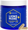 Organic Lions Mane Supplement Capsules - 1000mg Lions Mane Mushroom με 10mg PQQ - Brain Cell Optimizer για Μνήμη, Μάθηση, Μιτοχονδριακή Λειτουργία - 60 κάψουλες σώματος φρουτώδη