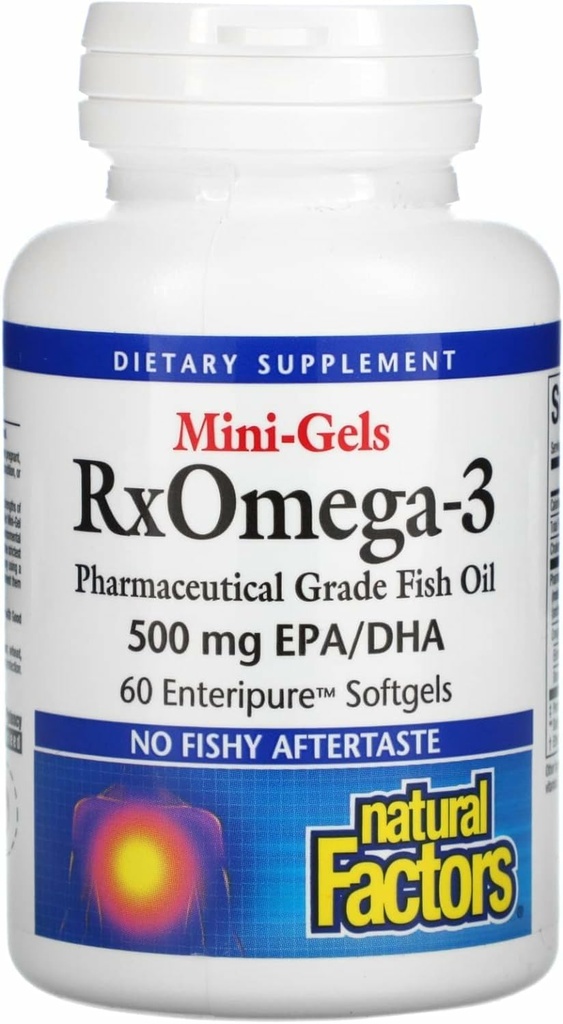 Natural Factors - Rx Omega-3 Factors Mini-Gels, EPA 350mg, DHA 140mg, Supports Cardiovascular Health, 60 Soft Gels