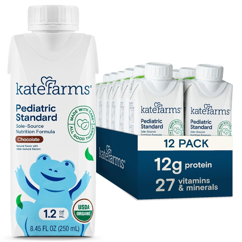 KATE FARMS Βιολογική Παιδιατρική 1.2 Υψηλή Σοκολάτα Θερμίδων Διατροφή Shake, 12g Πρωτεΐνη, 27 Βιταμίνες και Ορυκτά, Αντικατάσταση γεύματος, 8,45 oz (12 πακέτο)