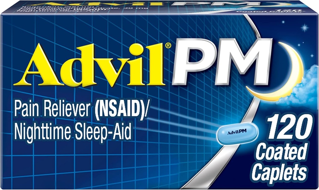 Advil PM Πόνος Reliever και νυχτερινή βοήθεια ύπνου, ιατρική του πόνου με Ibuprofen για την ανακούφιση του πόνου και διφαινυδραμίνη Κιτρικό για μια βοήθεια ύπνου - 120 Καλύμματα