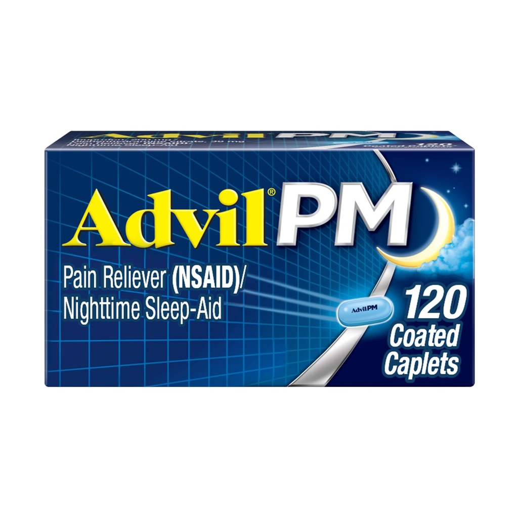 Advil PM Πόνος Reliever και νυχτερινή βοήθεια ύπνου, ιατρική του πόνου με Ibuprofen για την ανακούφιση του πόνου και διφαινυδραμίνη Κιτρικό για μια βοήθεια ύπνου - 120 Καλύμματα