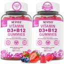 NEVISS 2Pack Vegan Βιταμίνη D3 + Βιταμίνη B12 Gummies, Υψηλή ισχύς D3 5000IU & 1000 mcg Μεθυλοποιημένη B12, Βιταμίνη D3 και B12 για ενήλικες, Υποστήριξη για την υγεία των οστών, ανοσοποιητικό & ενεργειακό συμπλήρωμα, 120 Count