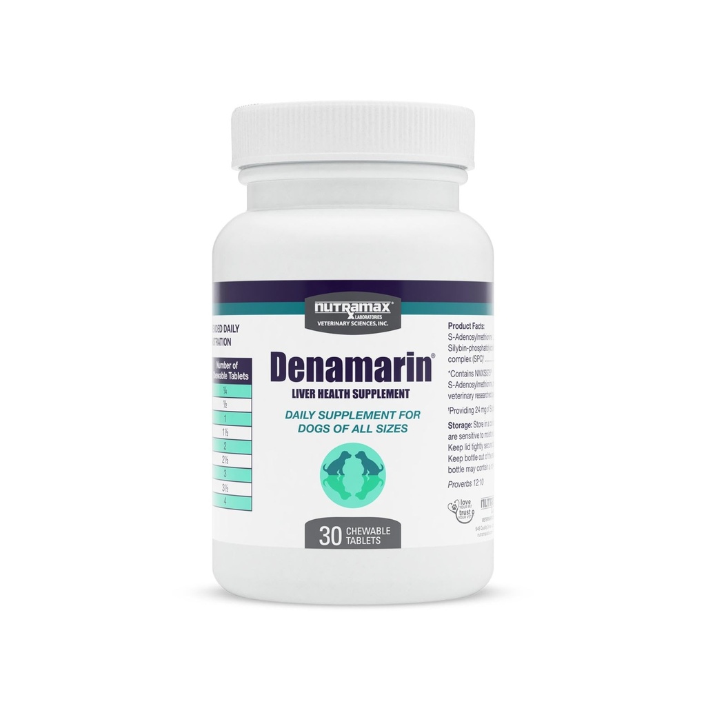 Nutramax Denamarin συμπλήρωμα υγείας του ήπατος για σκύλους, με S- Adenosylmethionine (SAMe) και Silybin, 30 Μασώμενα δισκία