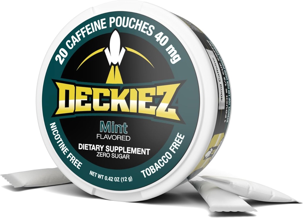 Deckiez Energy Pouches, 5 Cans (100 services), Sugar Free Caffeine Supplement, Coffee Pouches & Energy Drink Alternative, 50mg Caffeine Pouchs, Mint Flavor