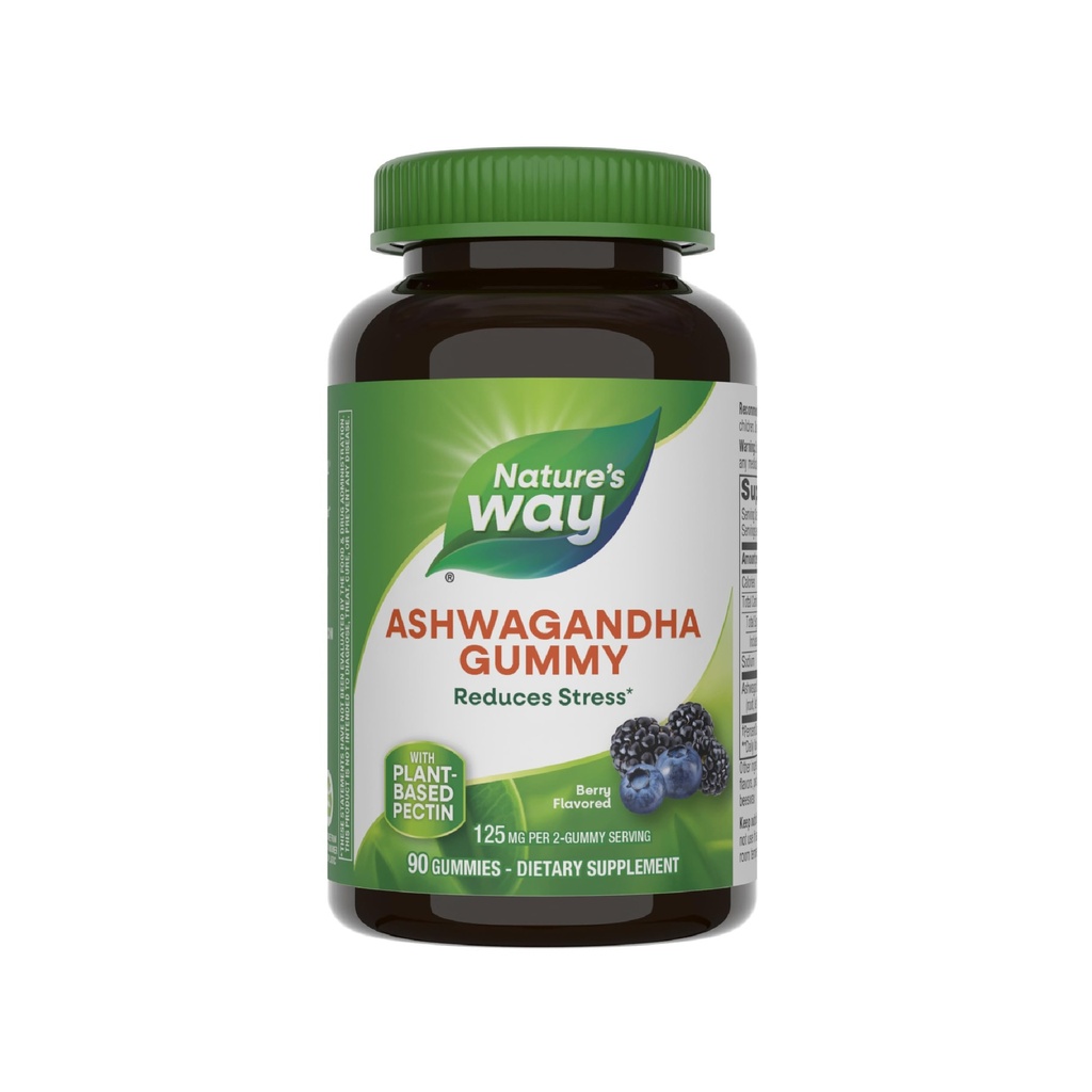 Nature's Way Ashwagandha Gummies, Μείωση του στρες με Adaptogenic Herb*, 125 mg ανά 2-gummy Serving, Berry Flavored, 90 Gummies (Packaging May Vary)