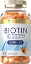 Carlyle Biotin 10000mcg Gummies | 100 Count | Peach Flavor Supplement | Vegan, Non-GMO, Gluten Free