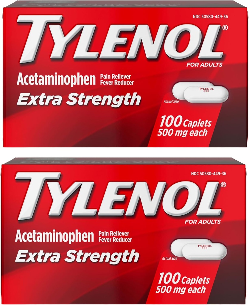 Tylenol Extra Strength Pain Reliever and Fever Reducer Caplets, 500 mg Acetaminophen, Χάπια ανακούφισης του πόνου για Πονοκέφαλο, Οσφυαλγία, Οδοντόκρεμα και Ανώδυνη Αρθρίτιδα