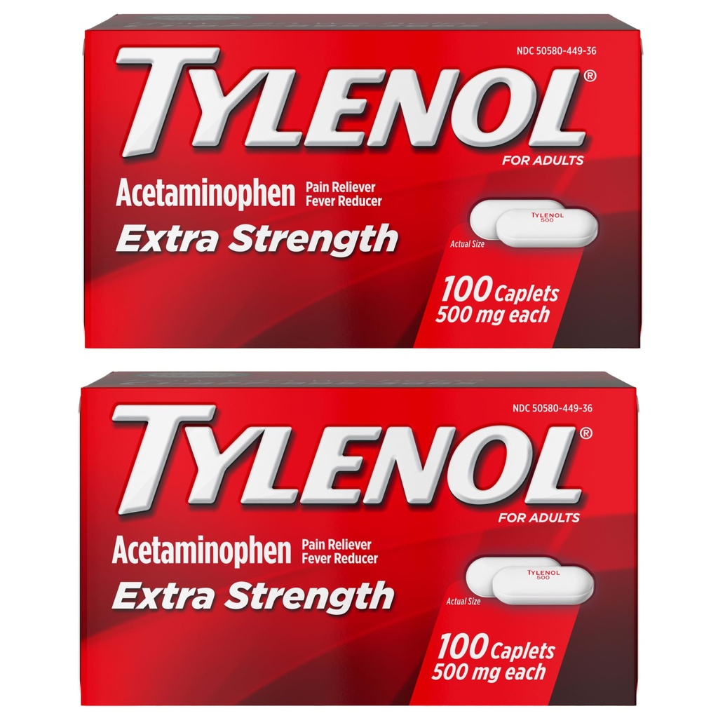 Tylenol Extra Strength Pain Reliever and Fever Reducer Caplets, 500 mg Acetaminophen, Pain Relief Pills for Headache, Backache, Toothache and Minor Arthritis Pain Relief, 200 Count