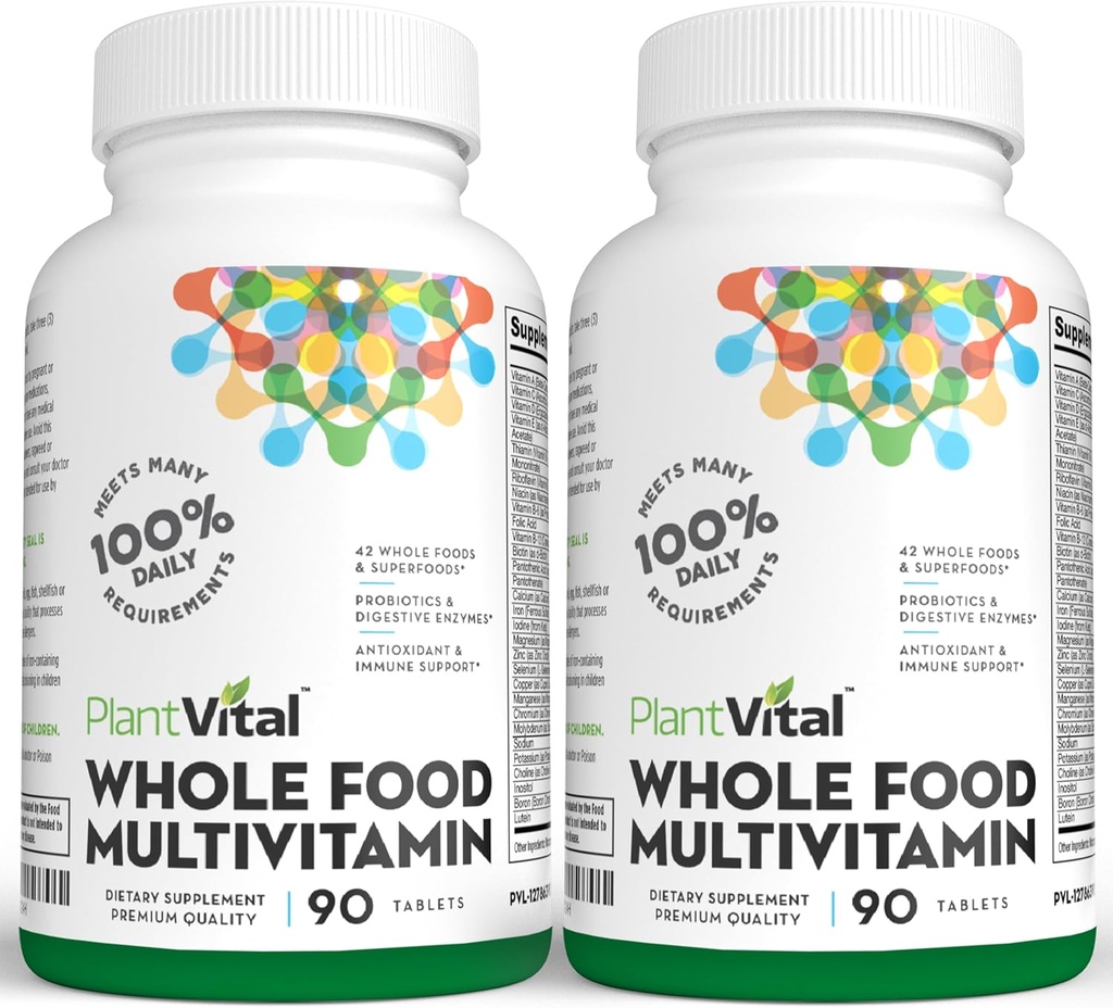 Plantvital Ολόκληρα τρόφιμα Πολυβιταμίνες - Πολυβιταμίνες με 42 Superfoods Ακατέργαστα Veggies και Φρούτα Βιταμίνες Earth Energy Fruits and Veggies Supplement Pure Fruit and Fruit Supplement - 180 Tablets