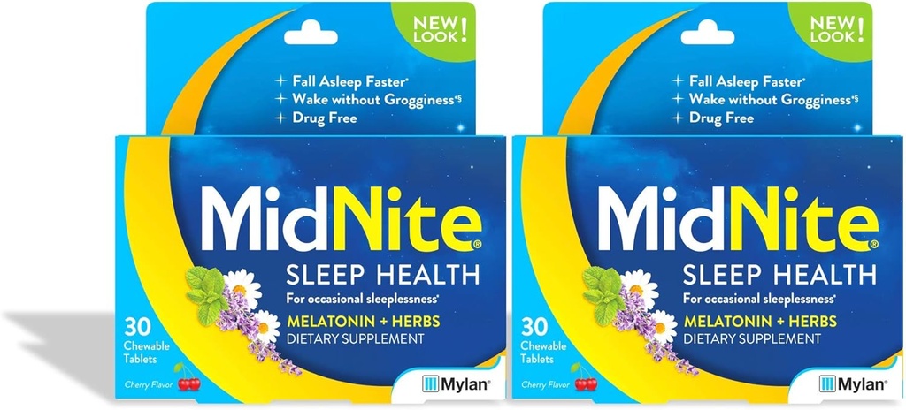 MidNite φυσικό συμπλήρωμα ύπνου, Μασώμενα δισκία, κεράσι αρωματισμένο, 30 μέτρα (πακέτο του 2)