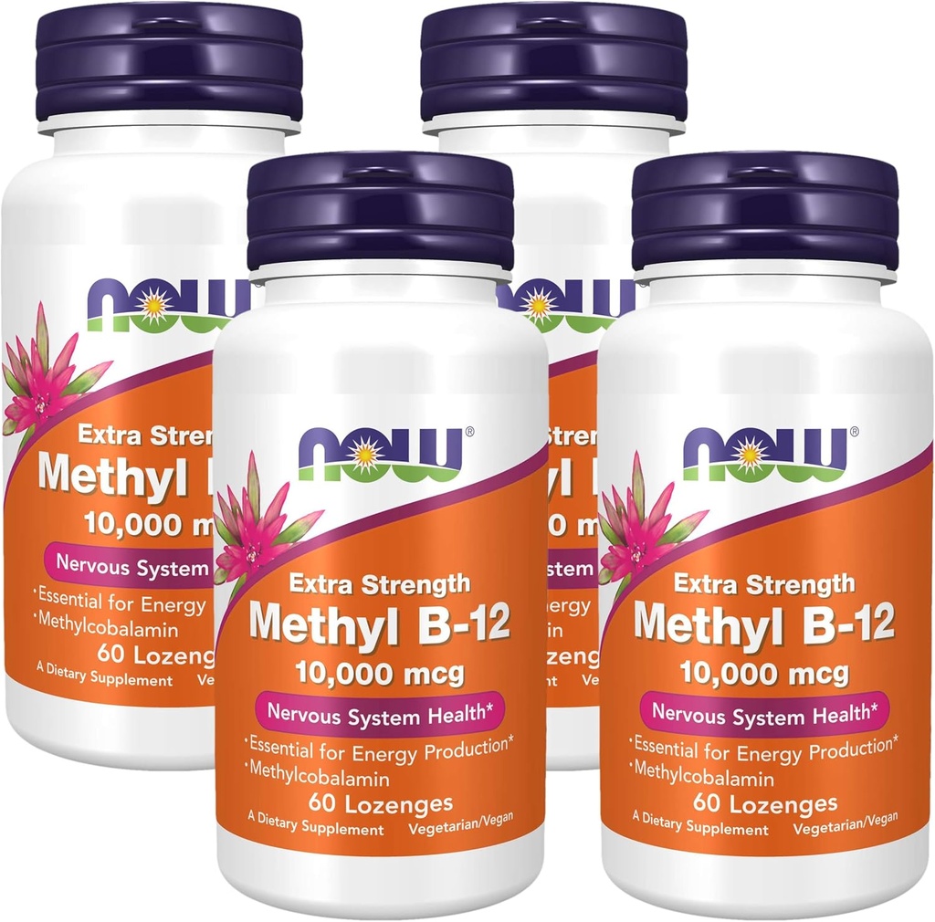 NOW Συμπληρώματα, Methyl B-12 (Methylcobalamin) 10.000 mcg, Υγεία του Νευρικού Συστήματος*, 60 Lozenges (πακέτο των 4)