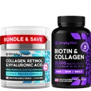 SimplyVital Biotin, Collagen & Retinol Bundle – 5000mcg Βιοτίνη για Μαλλιά, Δέρμα & Καρφιά + Αντιγηραντική Retinol & Hyaluronic Acid Cream για Κρέμα προσώπου, λαιμού & Décolleté – Made in USA